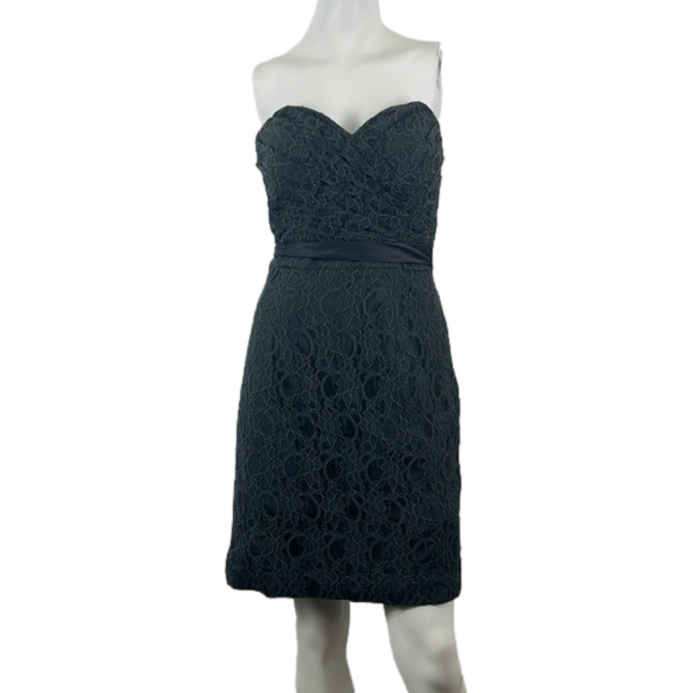 Mori Lee by Madeline Gardner Grey Lace Strapless Formal Dress